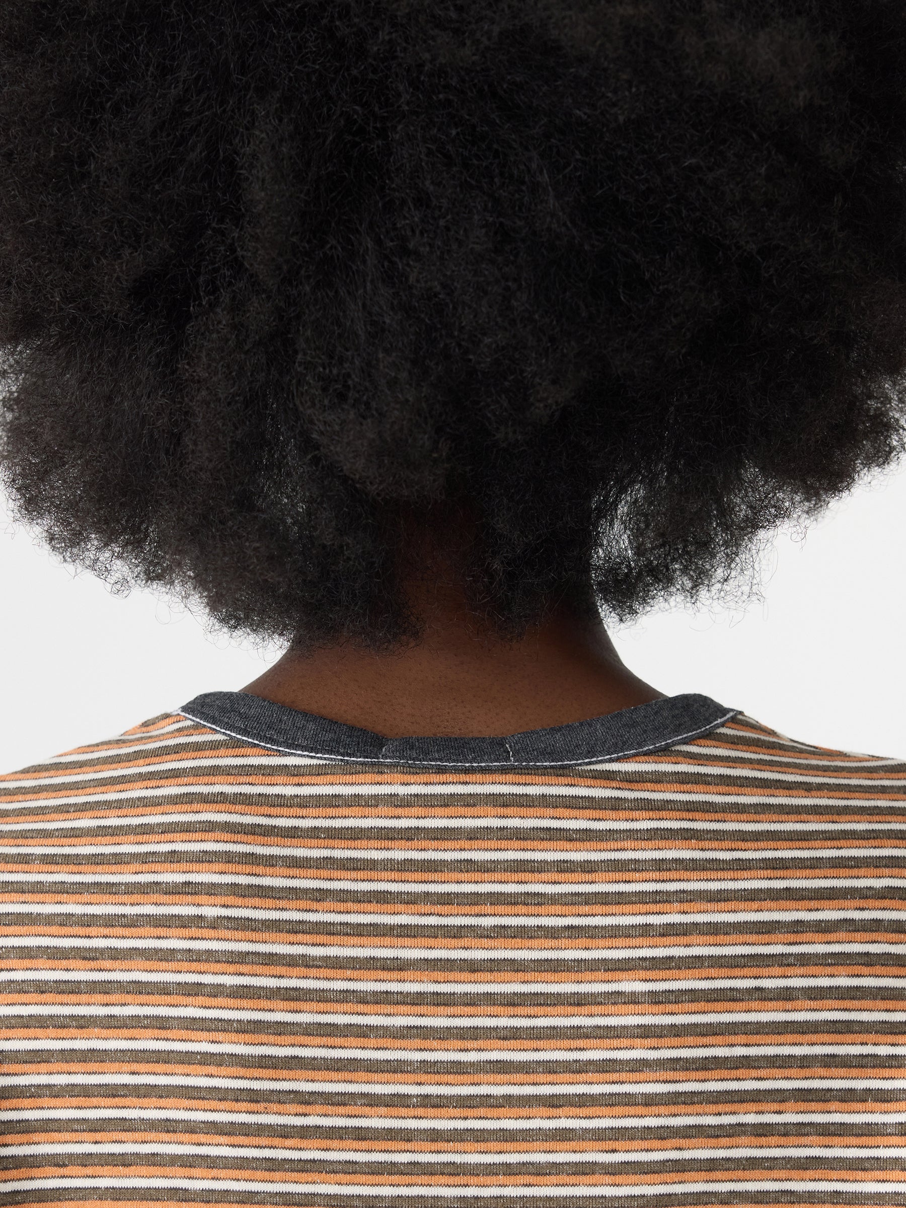Bassike Vintage Stripe Heritage Long Sleeve T-Shirt in Orange and Charcoal and White - close up