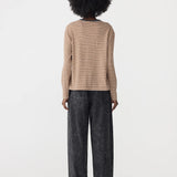Bassike Vintage Stripe Heritage Long Sleeve T-Shirt in Orange and Charcoal and White - detail view