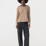 Bassike Vintage Stripe Heritage Long Sleeve T-Shirt in Orange and Charcoal and White - side view