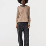 Bassike Vintage Stripe Heritage Long Sleeve T-Shirt in Orange and Charcoal and White - side view