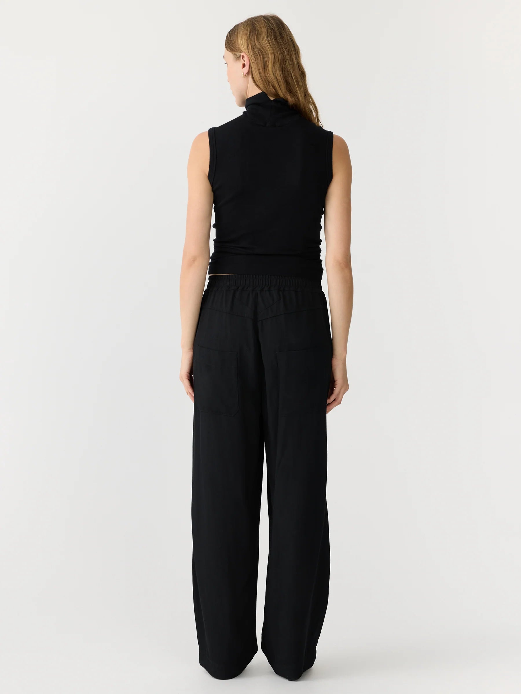 Bassike Viscose Twill Straight Pant in Black