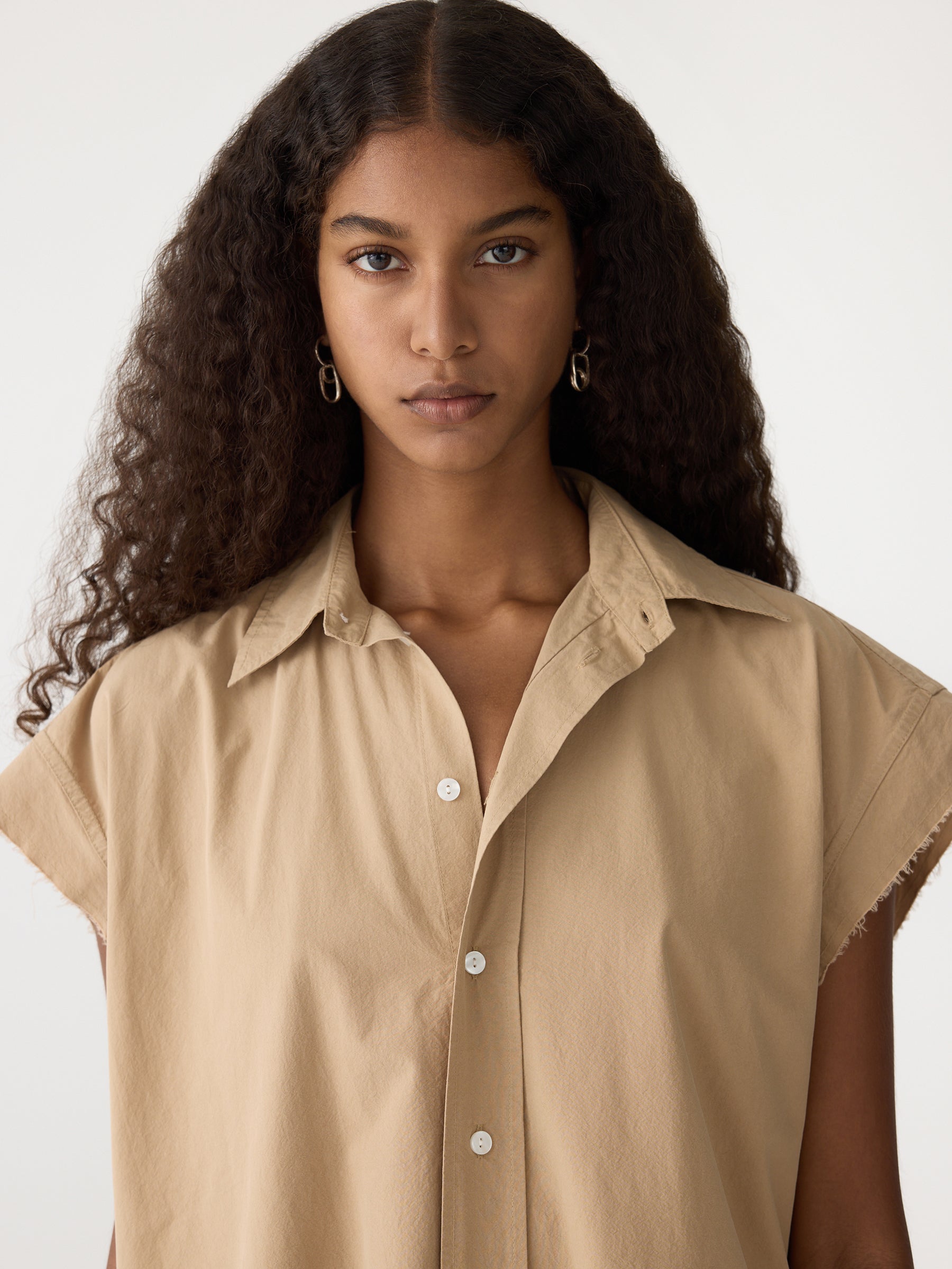 Bassike Crushed Cotton Dress in Tan