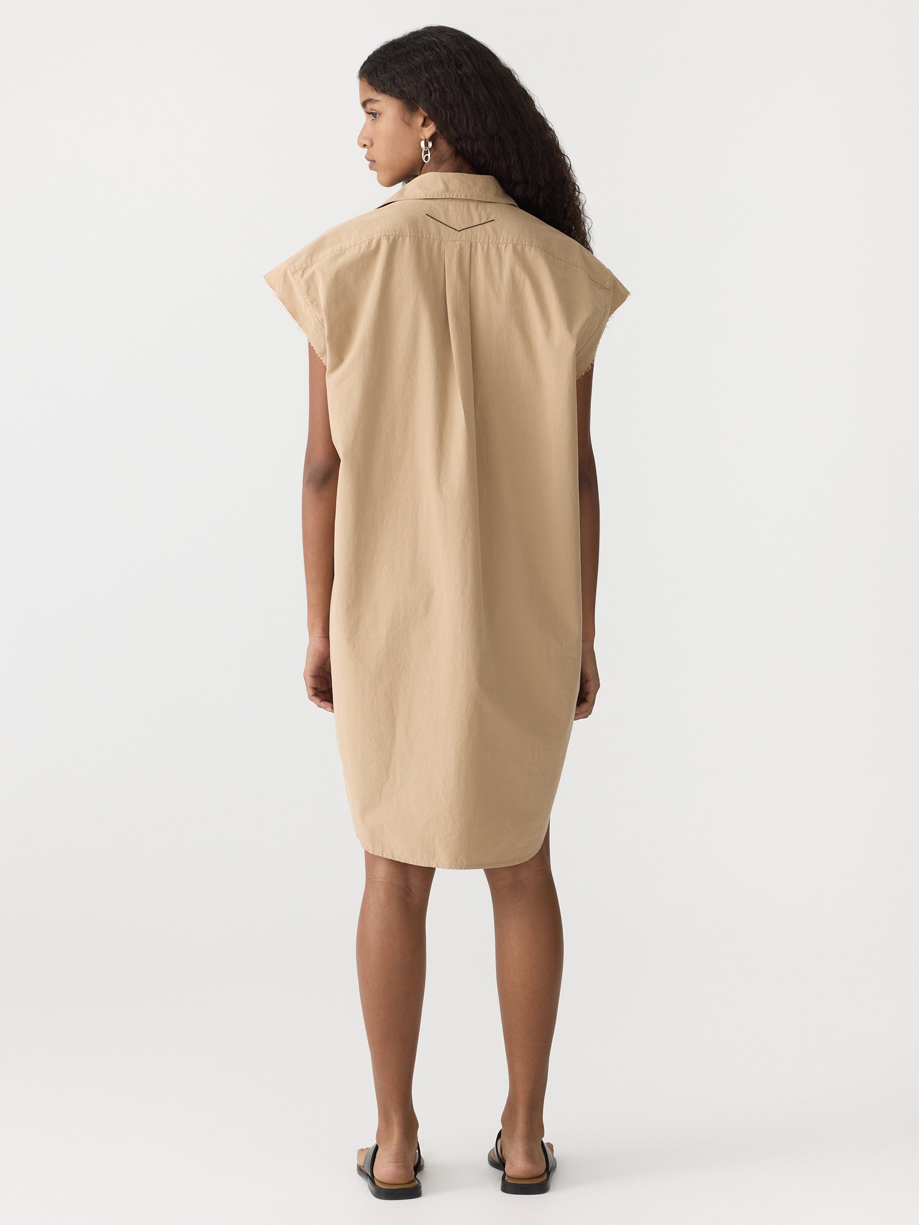 Bassike Crushed Cotton Dress in Tan