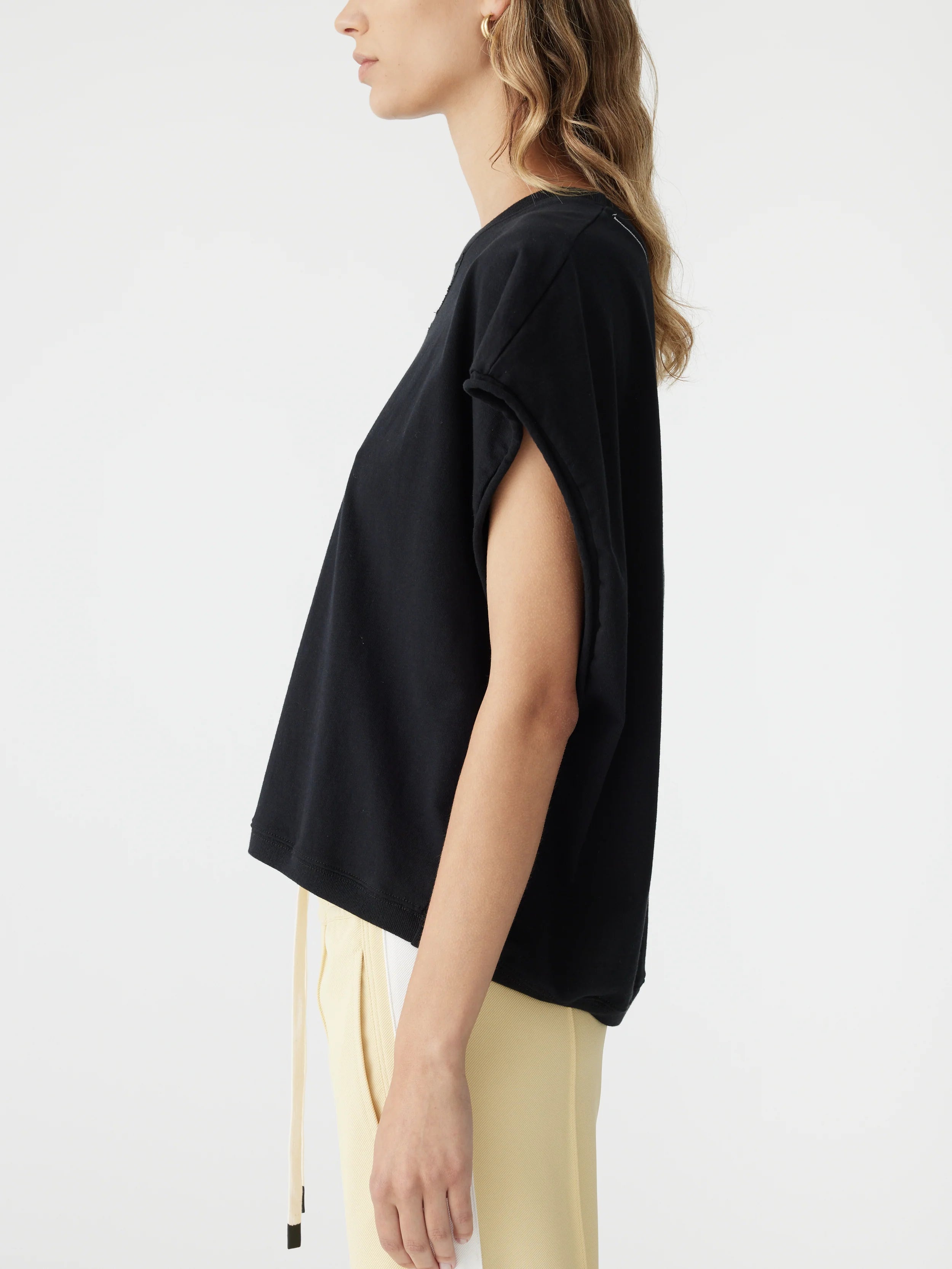 Bassike Boxy Cut Off Tank in Black