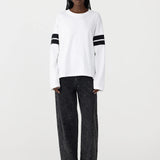 Bassike Boxy Rib Insert Long Sleeve T-Shirt in White