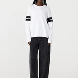 Bassike Boxy Rib Insert Long Sleeve T-Shirt in White