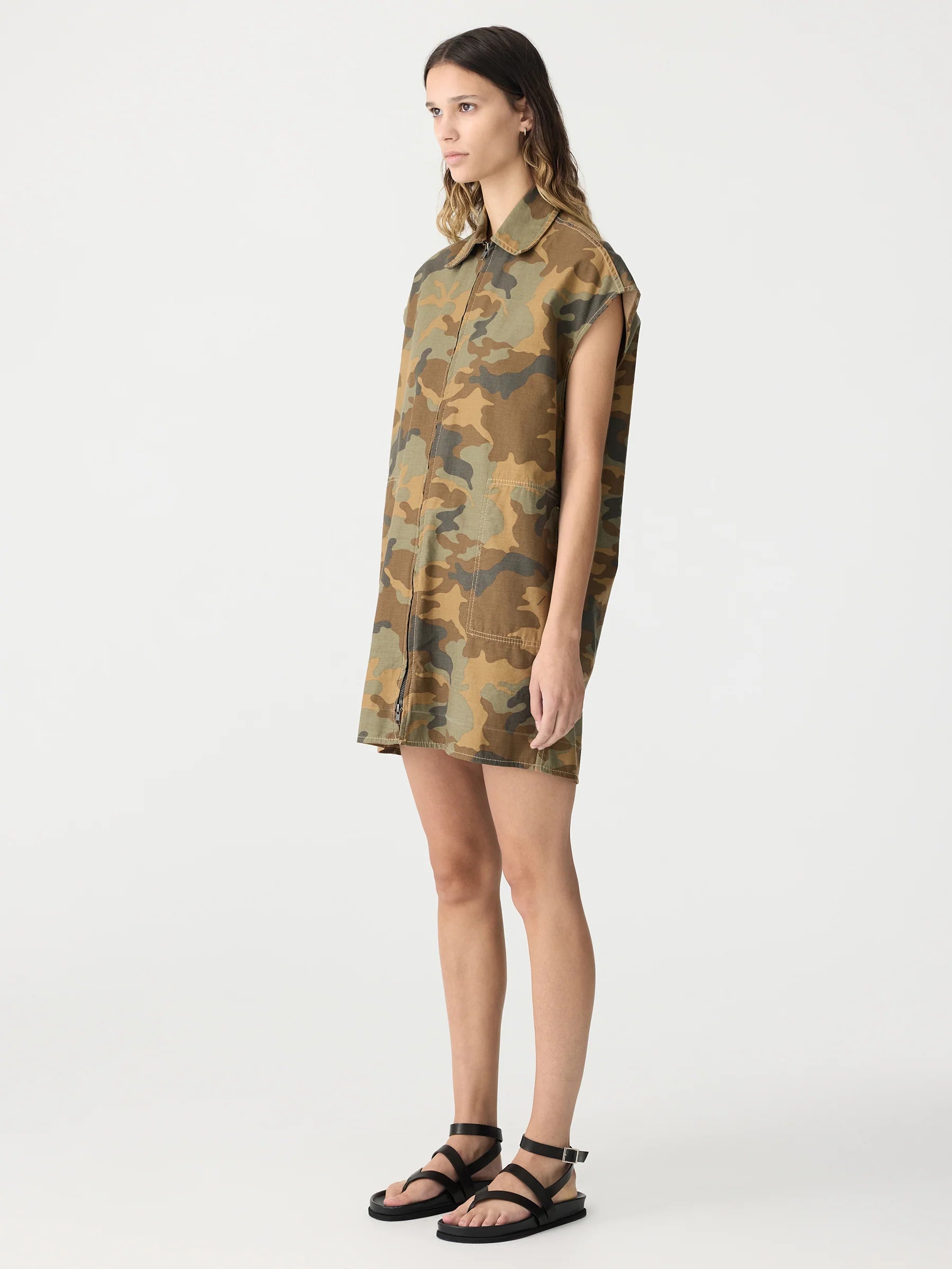 Bassike Camo Zip Front Dress in Camo Print