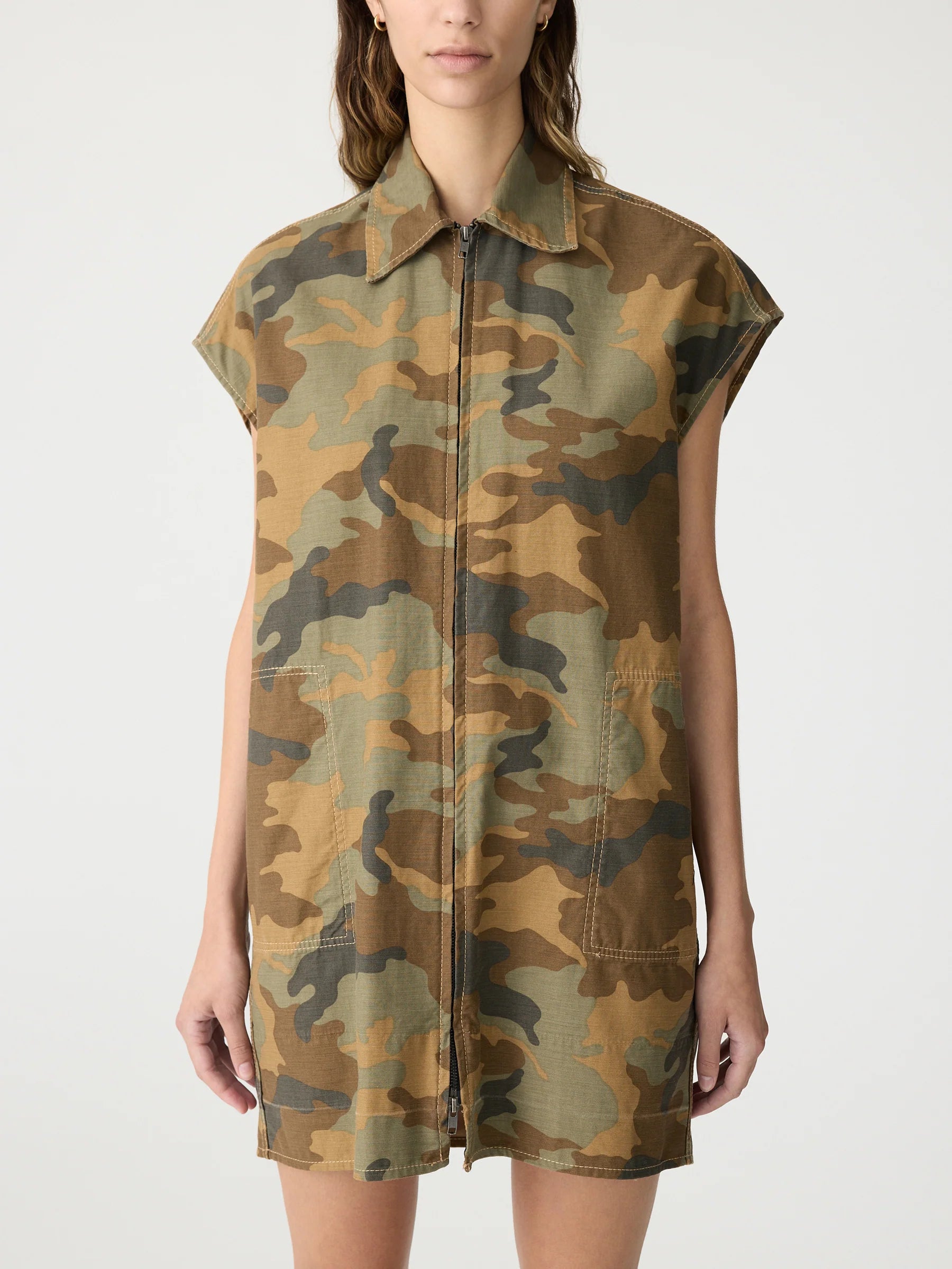 Bassike Camo Zip Front Dress in Camo Print