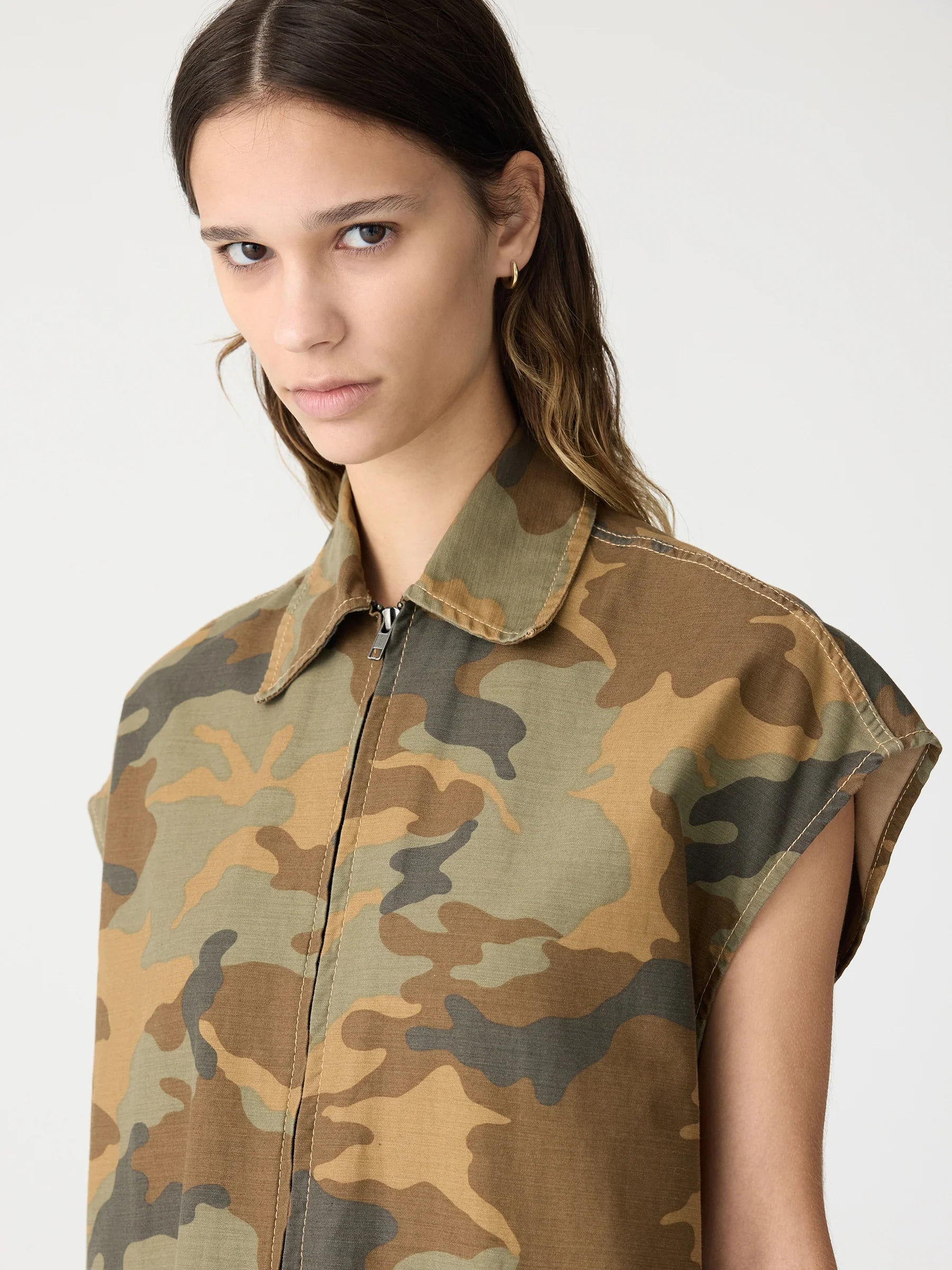 Bassike Camo Zip Front Dress in Camo Print