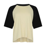 Bassike Contrast Raglan Short Sleeve T-Shirt in Black and Lemon Glaze