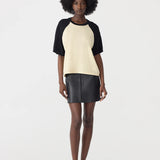 Bassike Contrast Raglan Short Sleeve T-Shirt in Black and Lemon Glaze