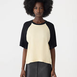 Bassike Contrast Raglan Short Sleeve T-Shirt in Black and Lemon Glaze
