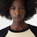 Bassike Contrast Raglan Short Sleeve T-Shirt in Black and Lemon Glaze