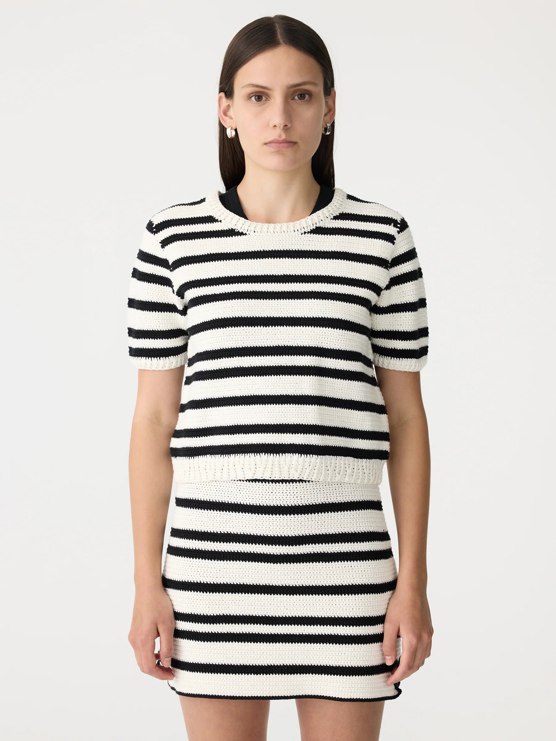 Bassike Crochet Stripe T-Shirt Knit in Natural and Black