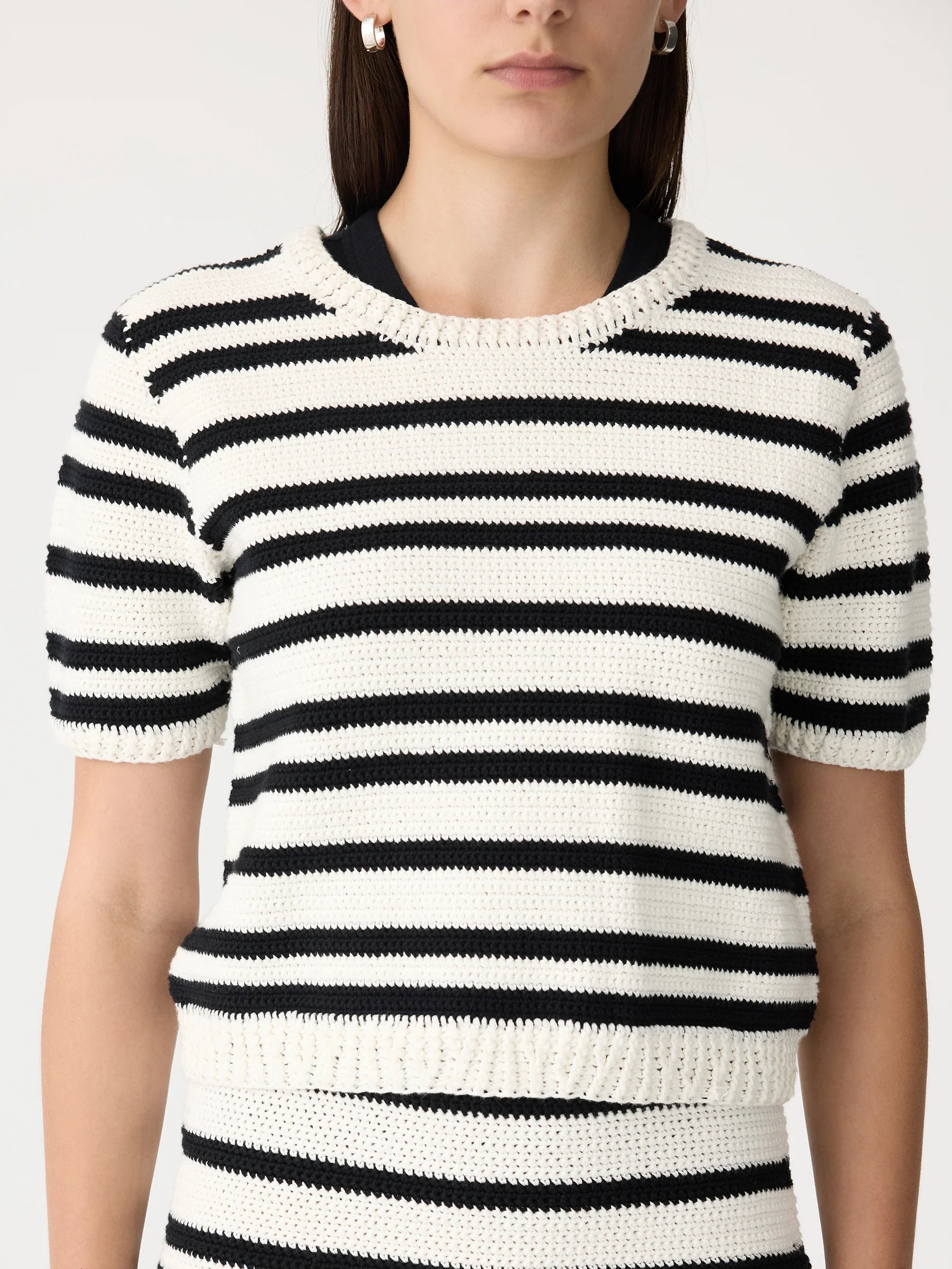 Bassike Crochet Stripe T-Shirt Knit in Natural and Black