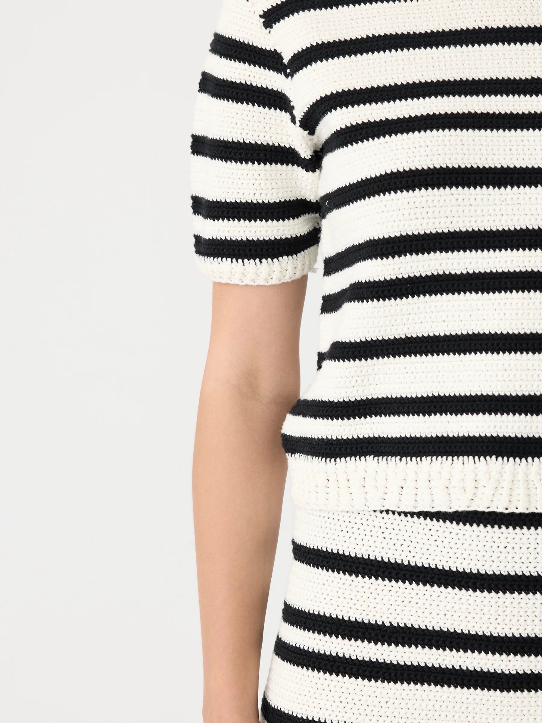 Bassike Crochet Stripe T-Shirt Knit in Natural and Black