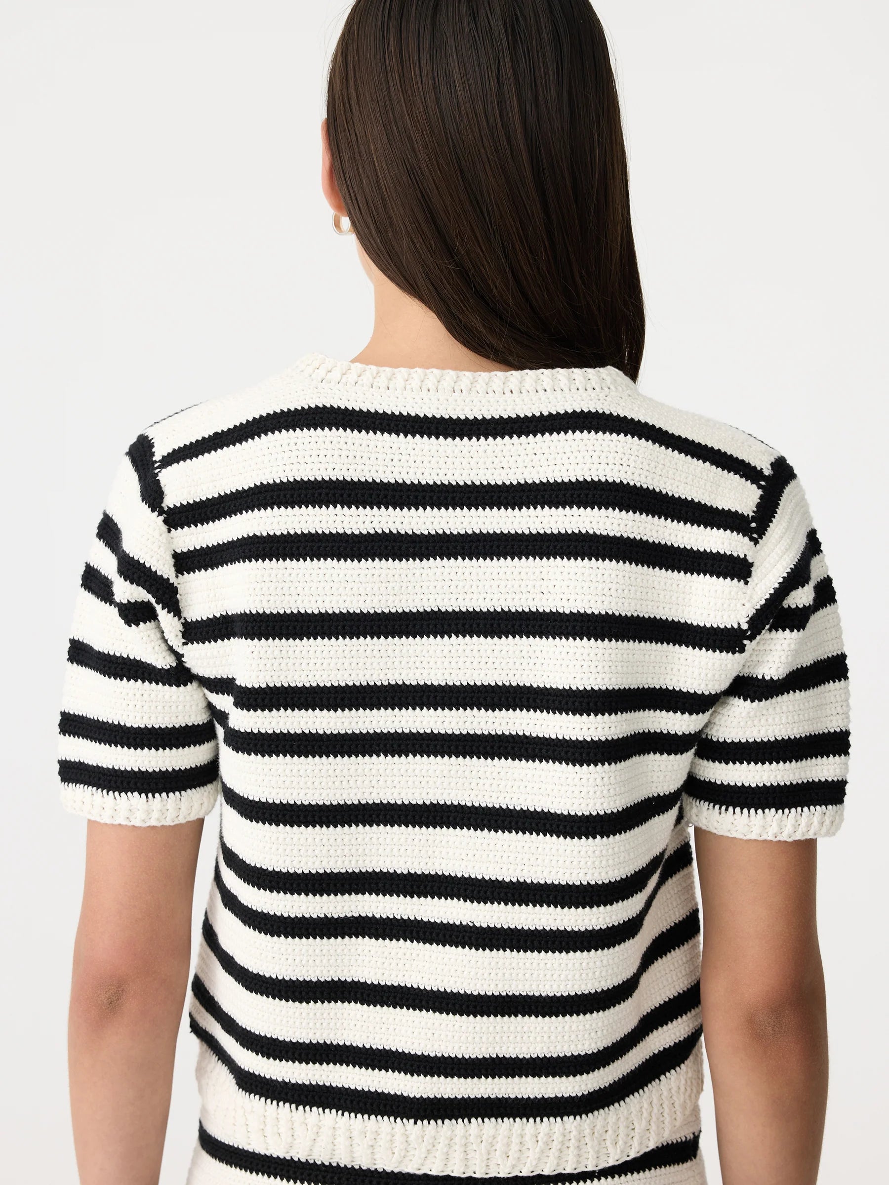 Bassike Crochet Stripe T-Shirt Knit in Natural and Black