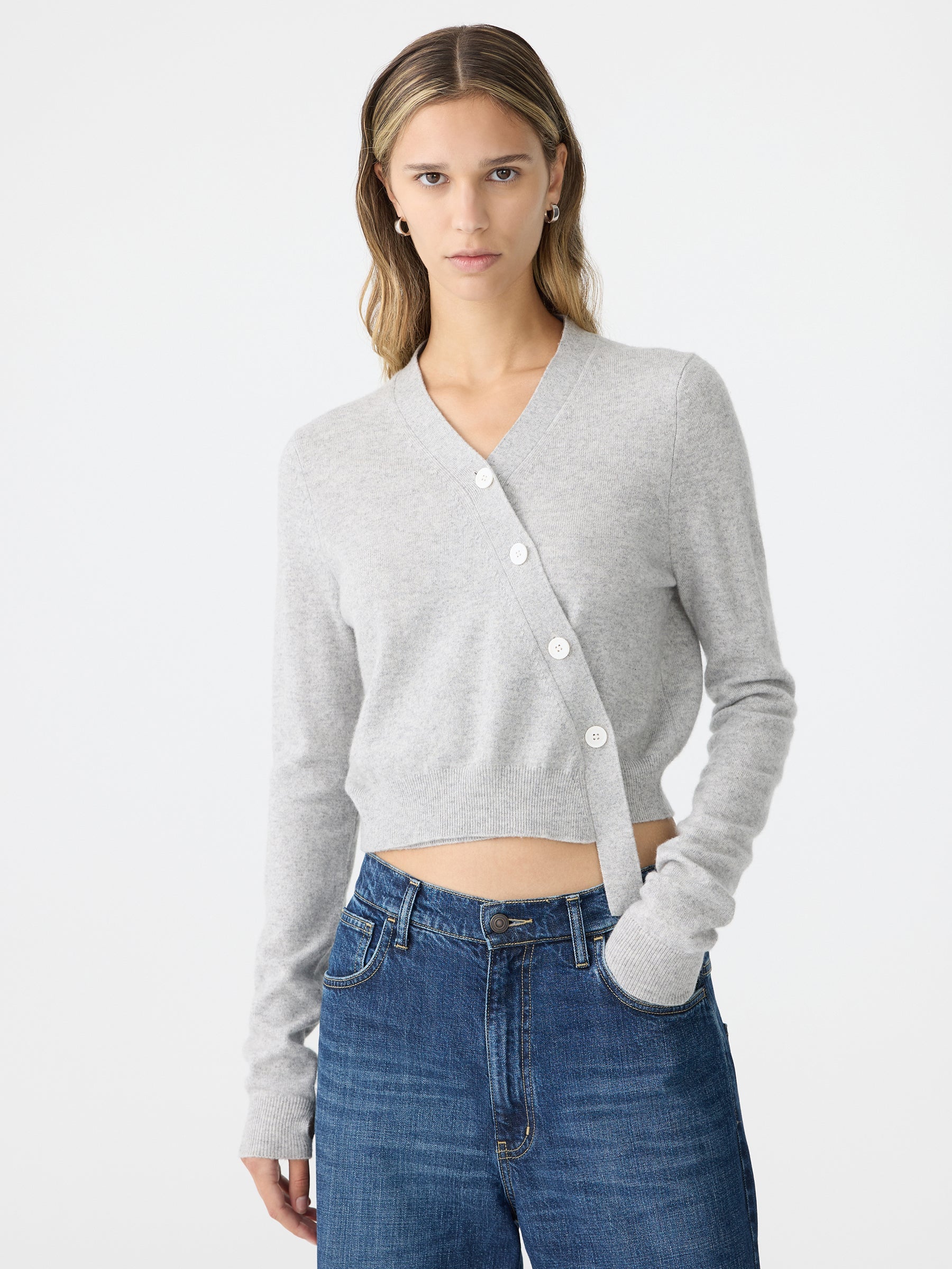 Bassike Crossover Cashmere Cardigan II in Grey Marle