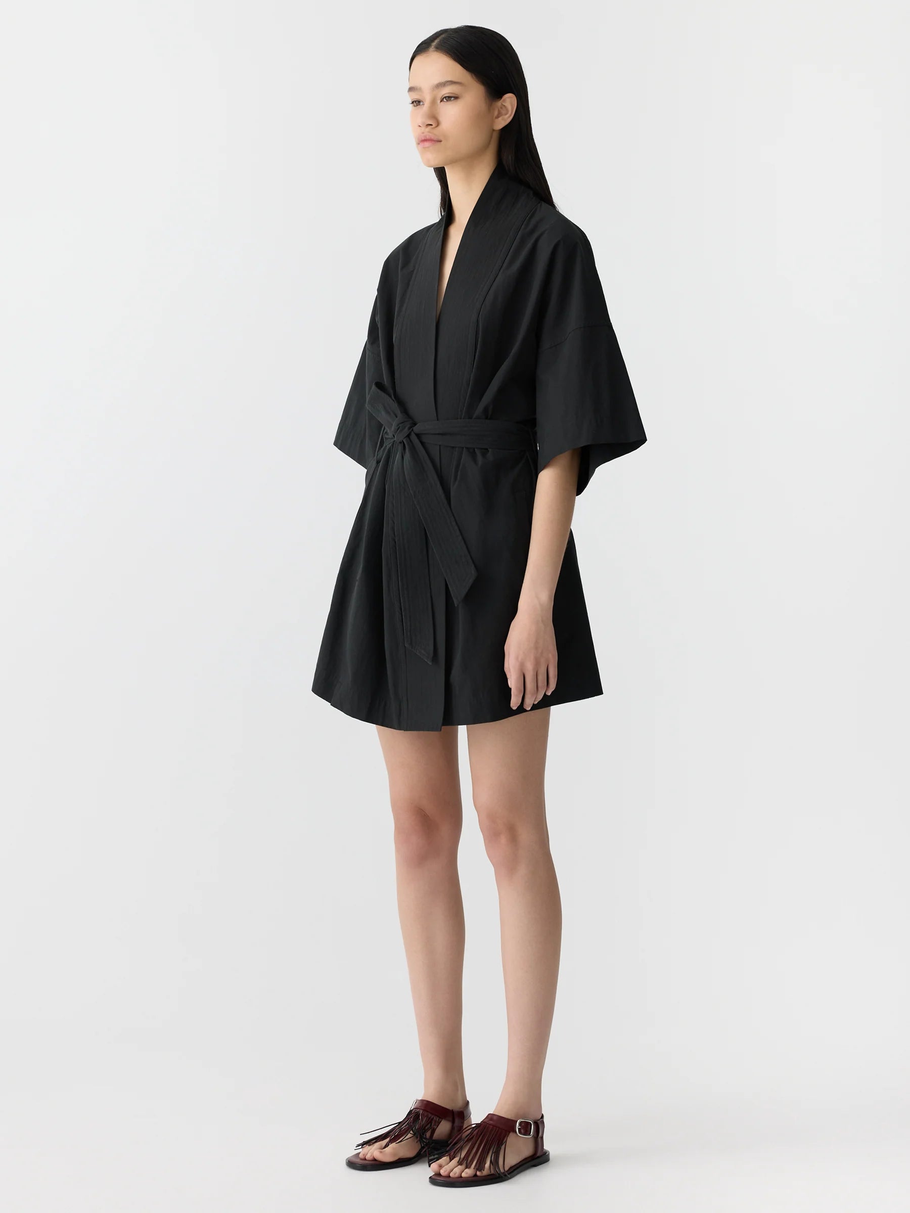 Bassike Crushed Cotton Wrap Dress in Black