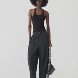 Bassike Crushed Cotton Darted Hem Pant in Black