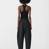 Bassike Crushed Cotton Darted Hem Pant in Black