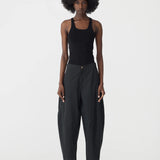 Bassike Crushed Cotton Darted Hem Pant in Black