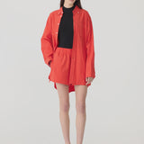 Bassike Crushed Cotton Oversized Shirt in Red