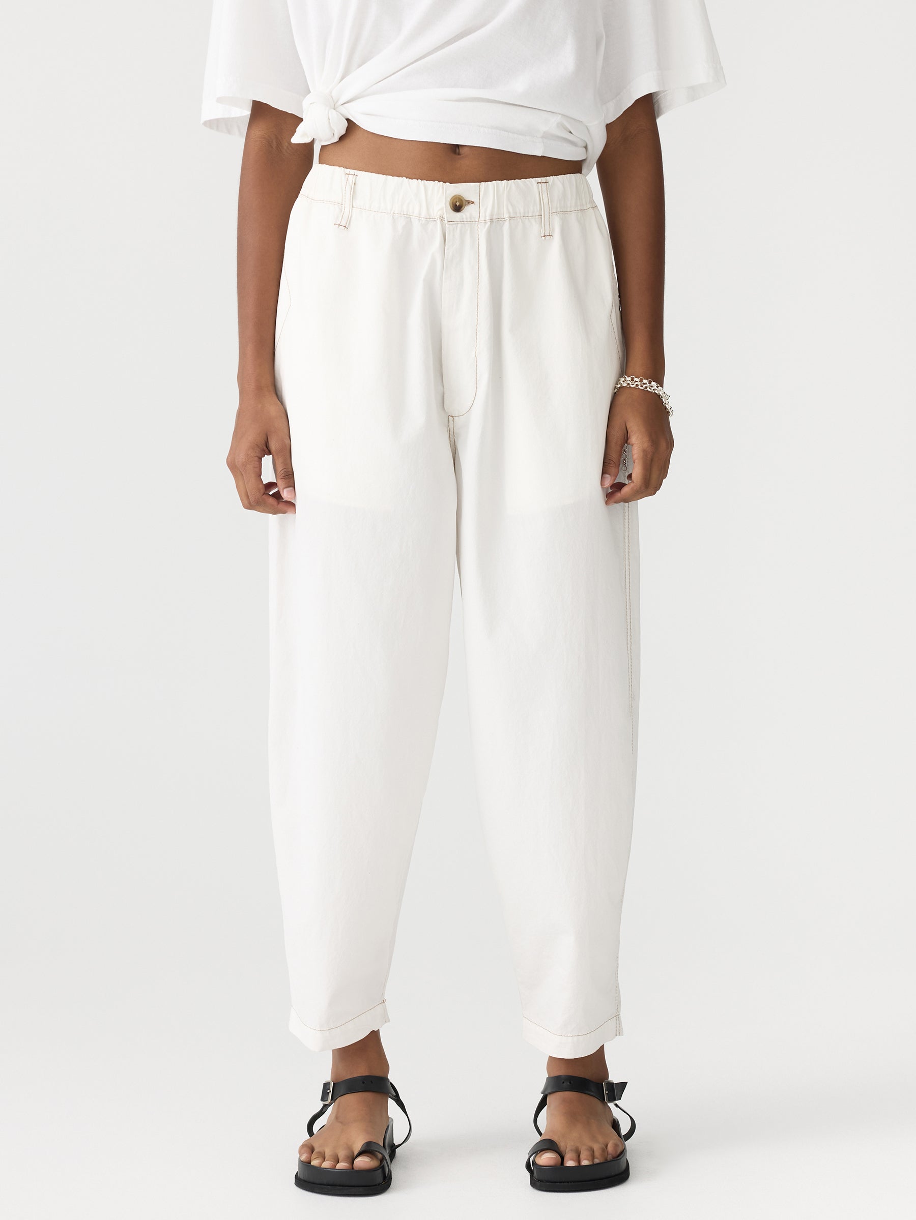 Bassike Crushed Cotton Summer Pant in Natural