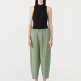 Bassike Crushed Cotton Summer Pant in Dark Sage