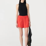 Bassike Crushed Cotton Tennis Short in Red