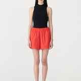 Bassike Crushed Cotton Tennis Short in Red