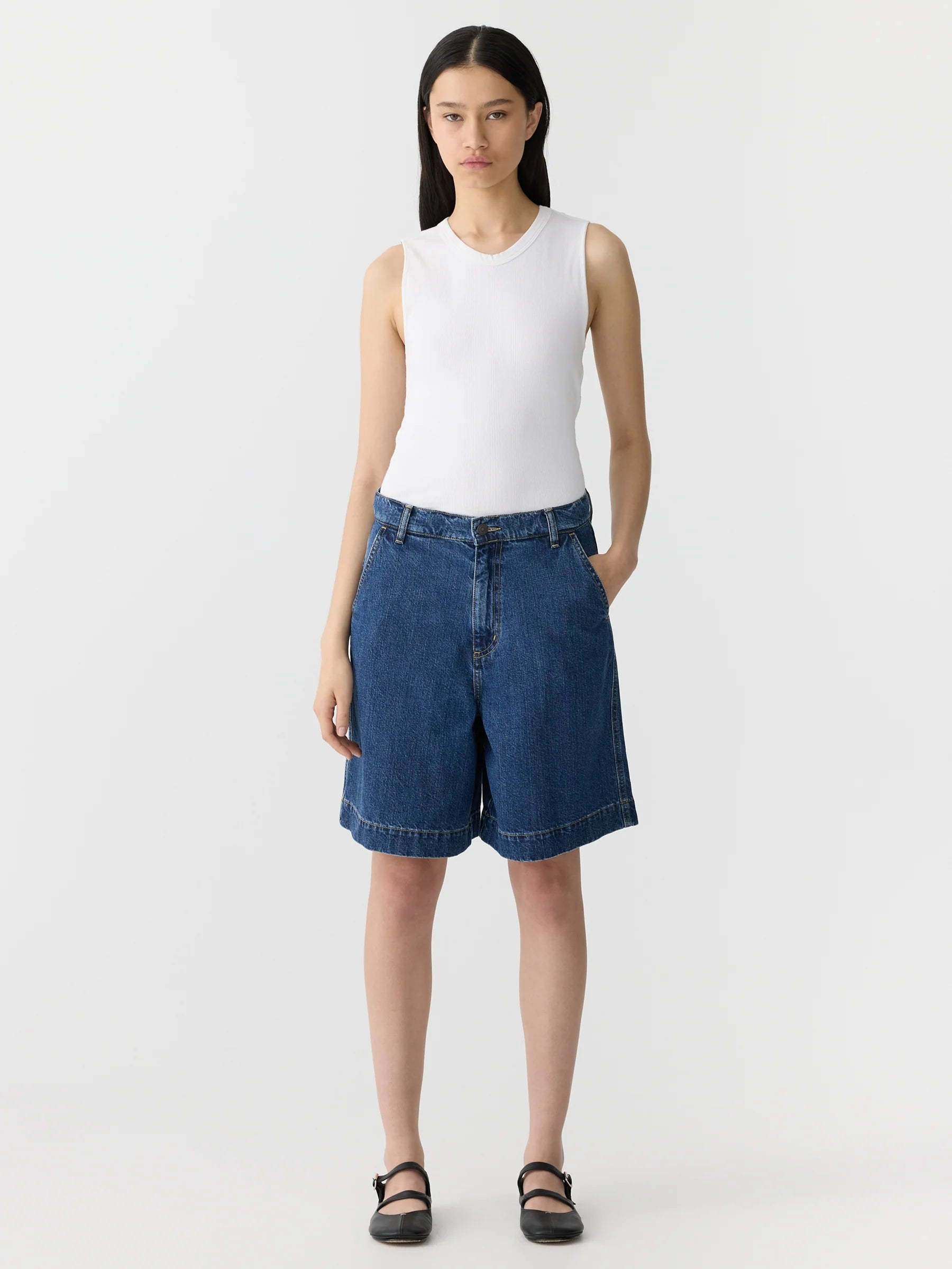 Bassike Denim Bermuda Short in Bright Indigo