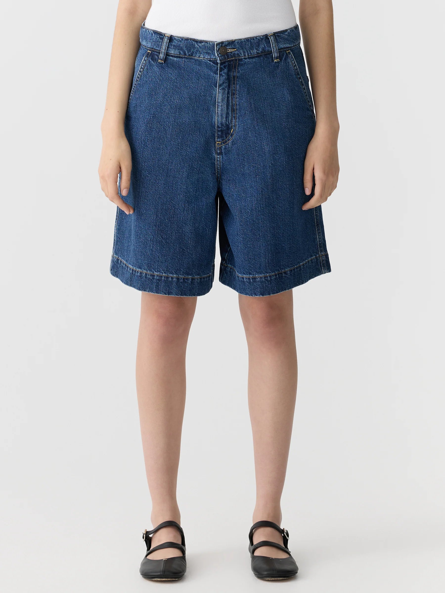 Bassike Denim Bermuda Short in Bright Indigo