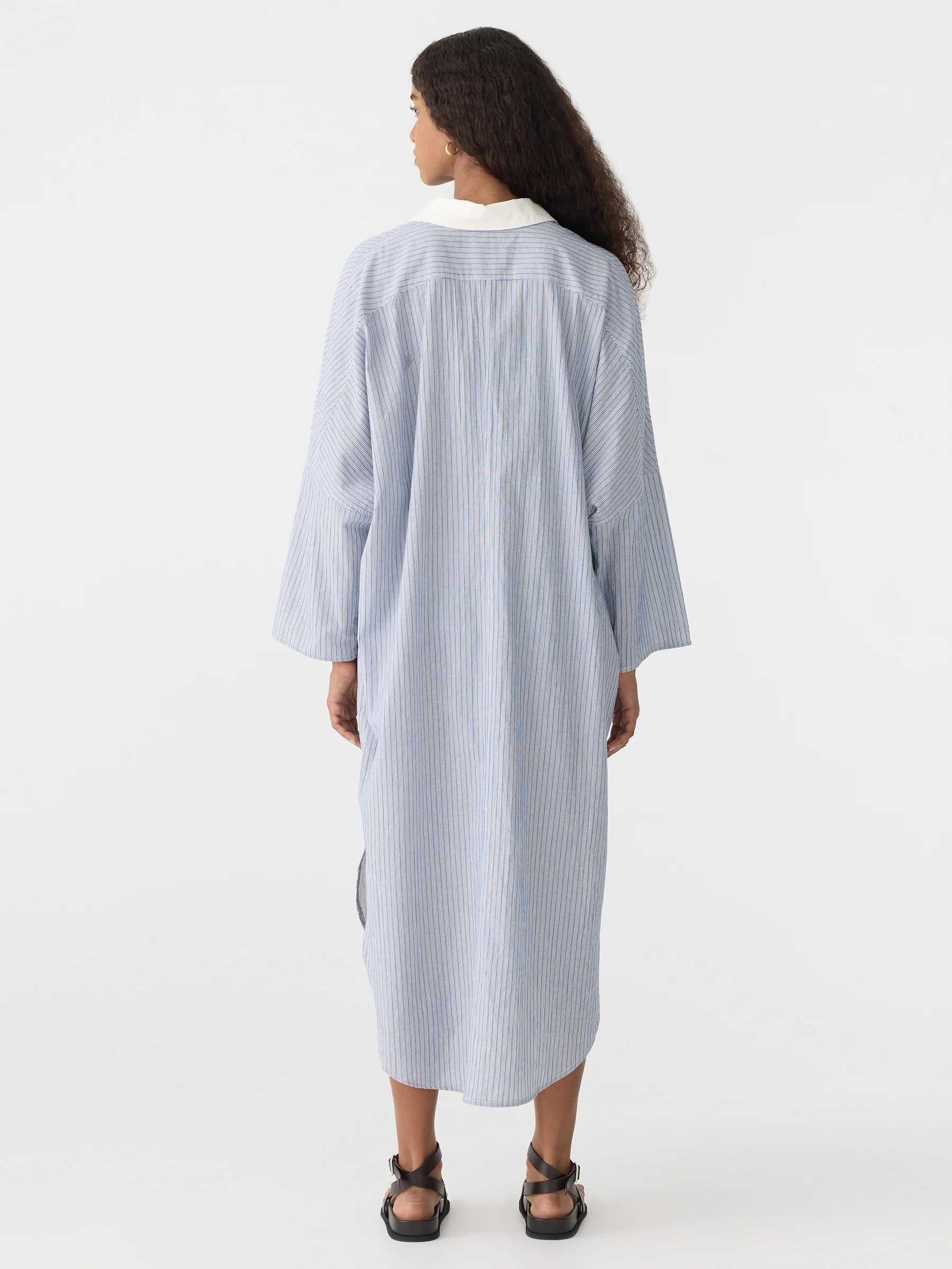 Bassike Dobby Stripe Shirt Dress in Blue Stripe