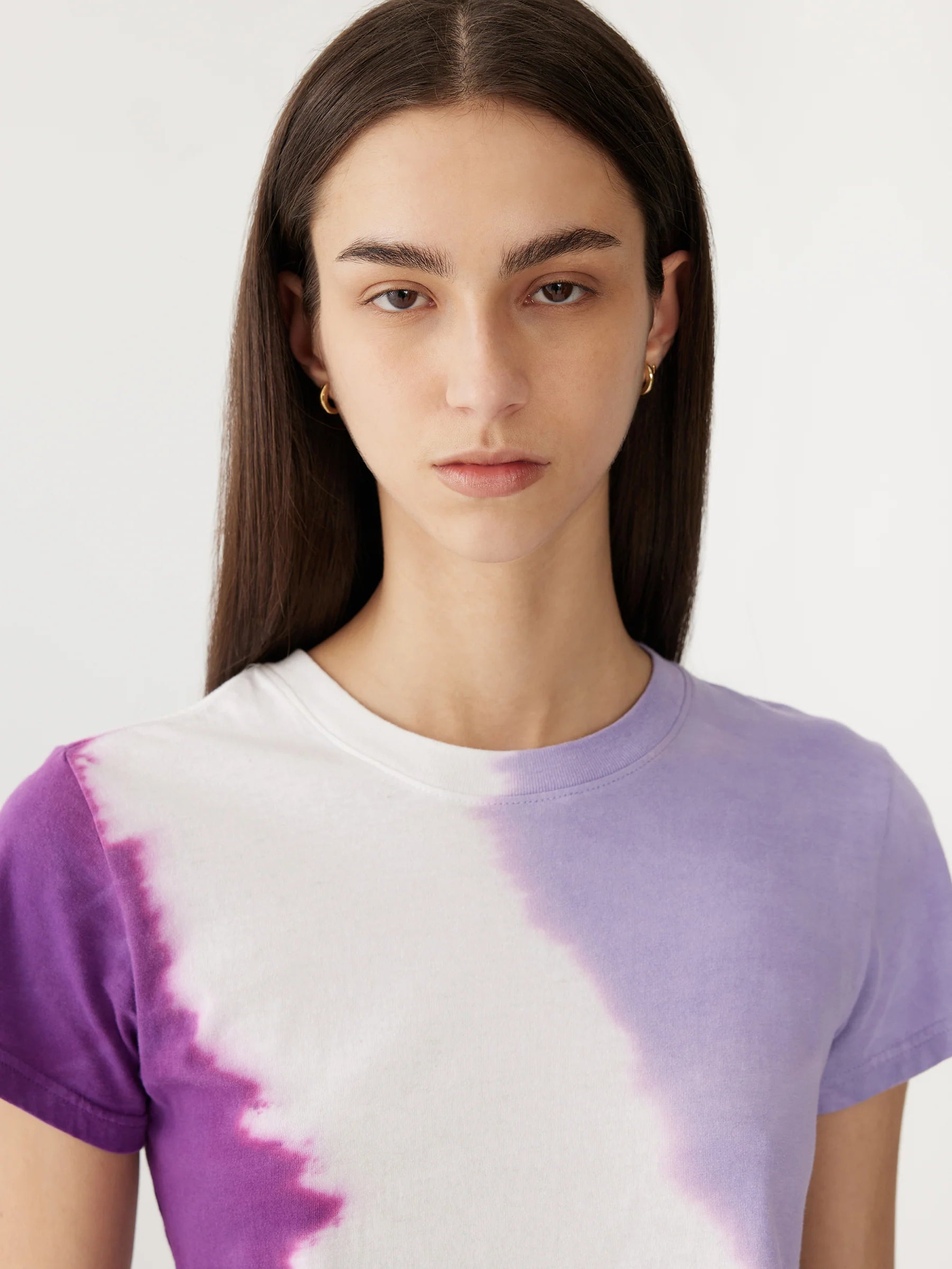 Bassike Raw Edge Baby Tee in Faded Lavender, White and Violet Dye