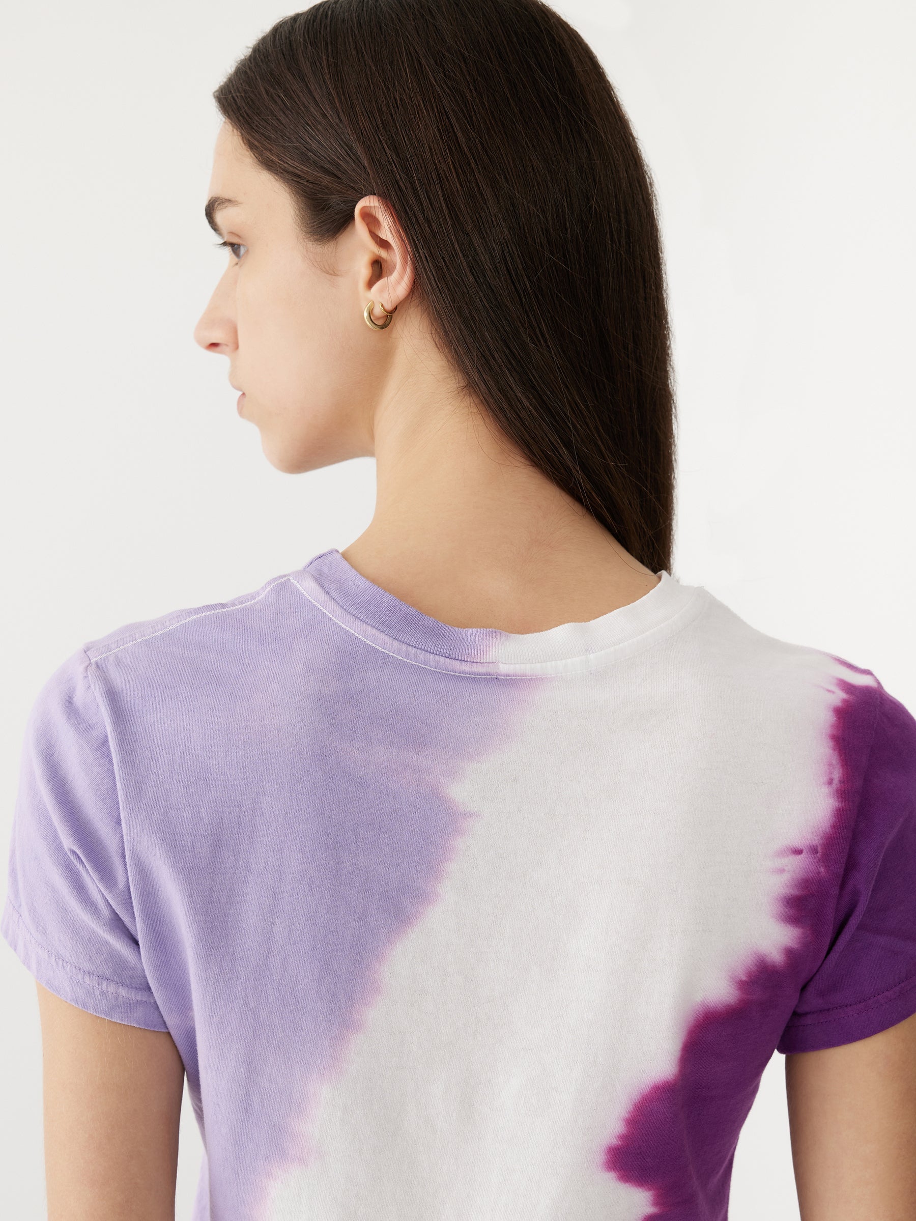 Bassike Raw Edge Baby Tee in Faded Lavender, White and Violet Dye