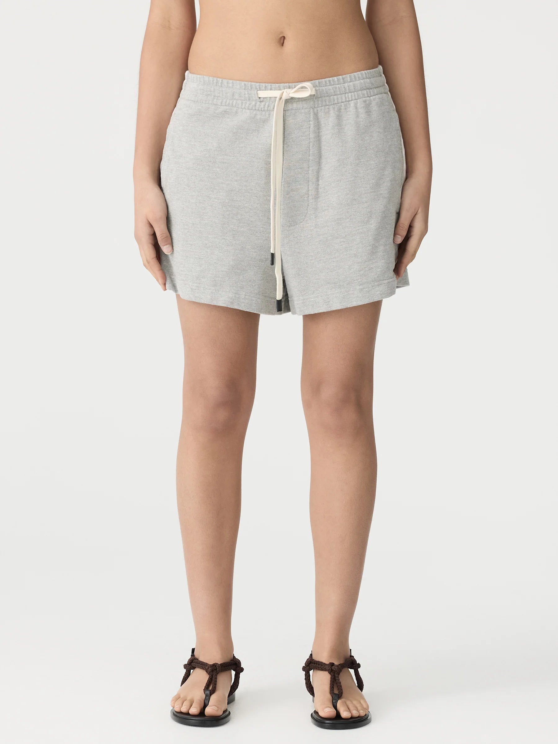 Bassike French Terry Side Stripe Short in Grey Marle and White