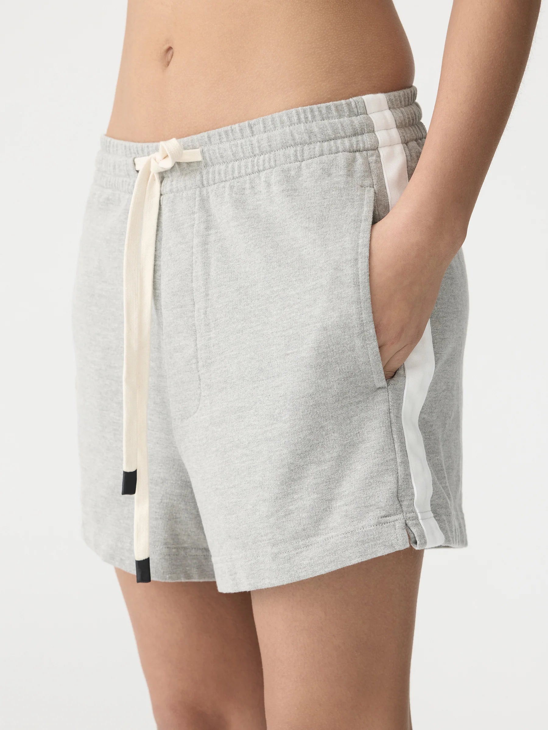 Bassike French Terry Side Stripe Short in Grey Marle and White