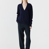 Bassike Low V Neck Slouch Knit In Ink