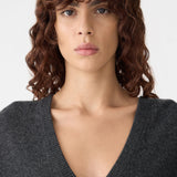 Bassike Low V Neck Slouch Knit in Charcoal