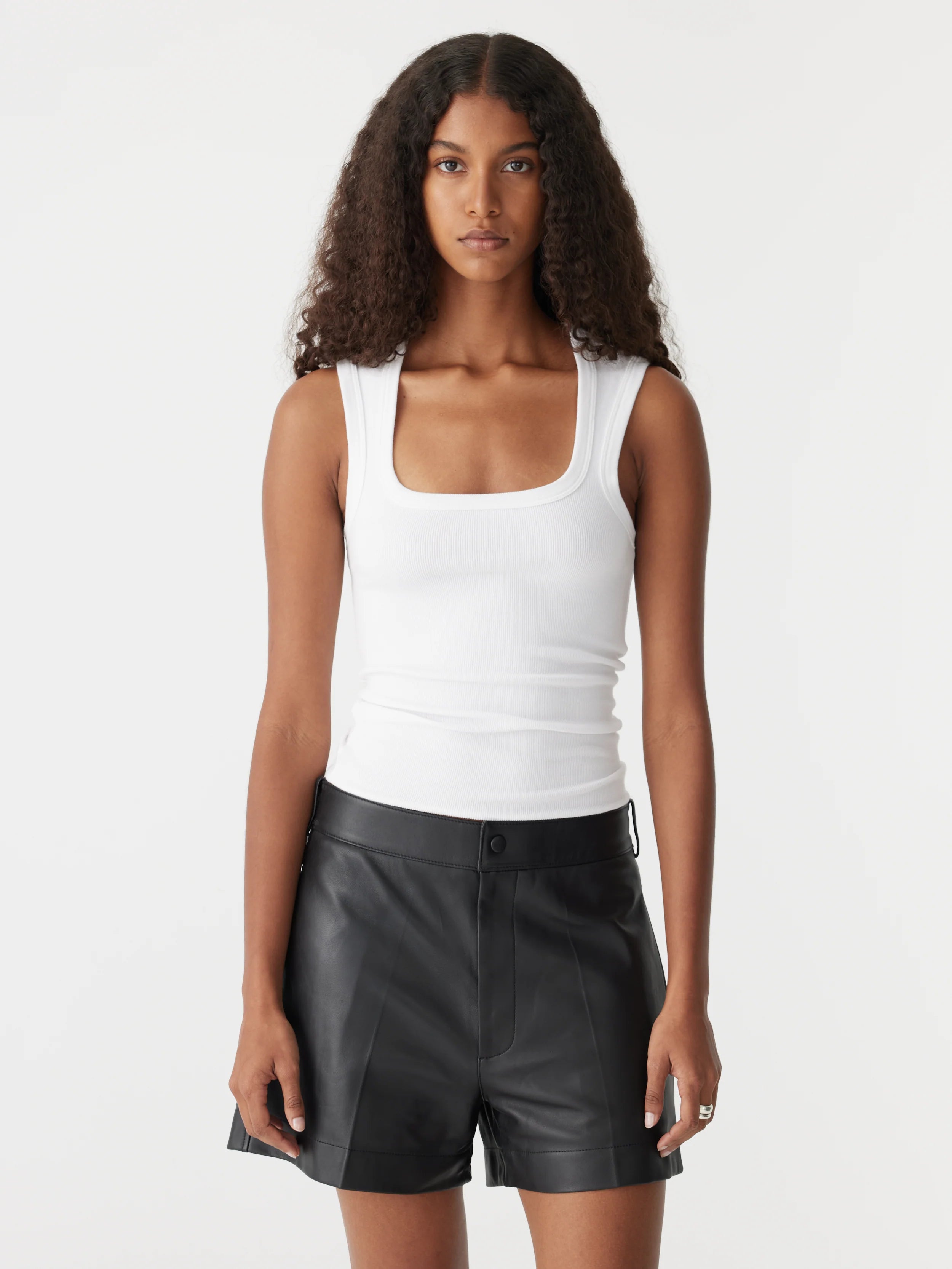 Bassike Low Scooped Rib Tank in White