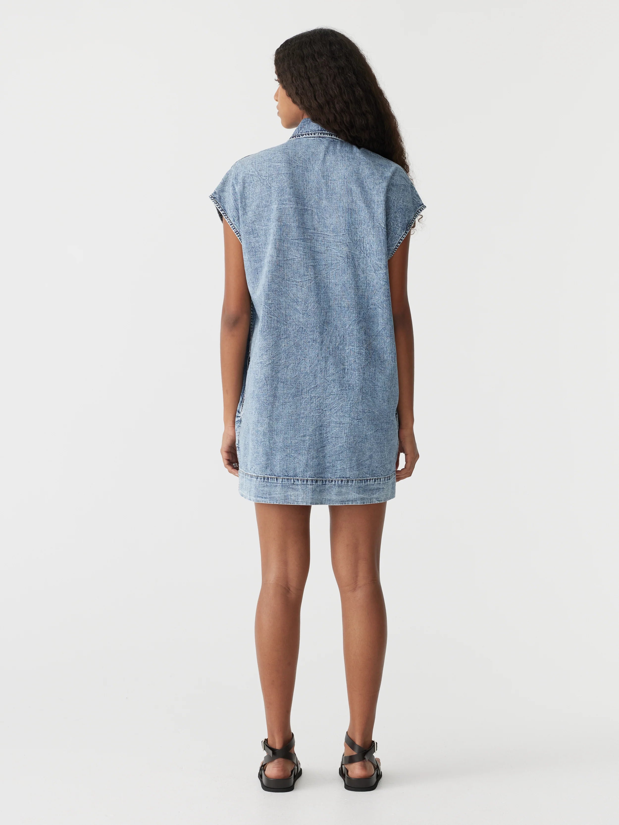 Bassike Organic Denim Zip Front Dress in Classic Stone Wash