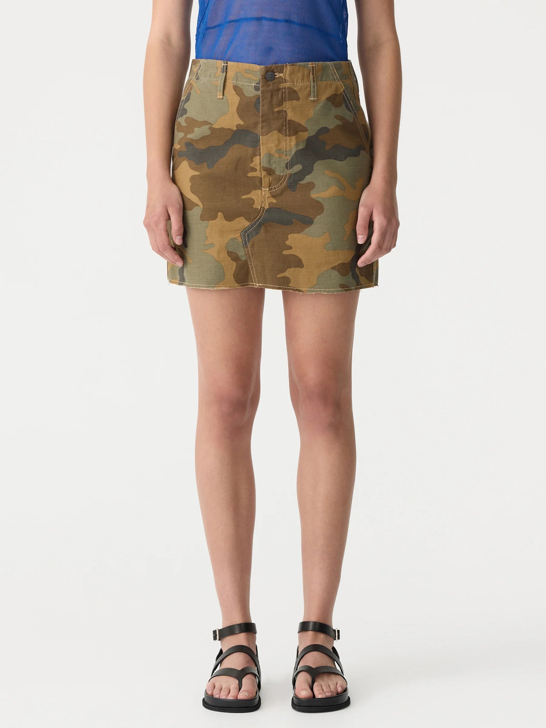 Bassike Raw Edge Camo Skirt in Camo Print