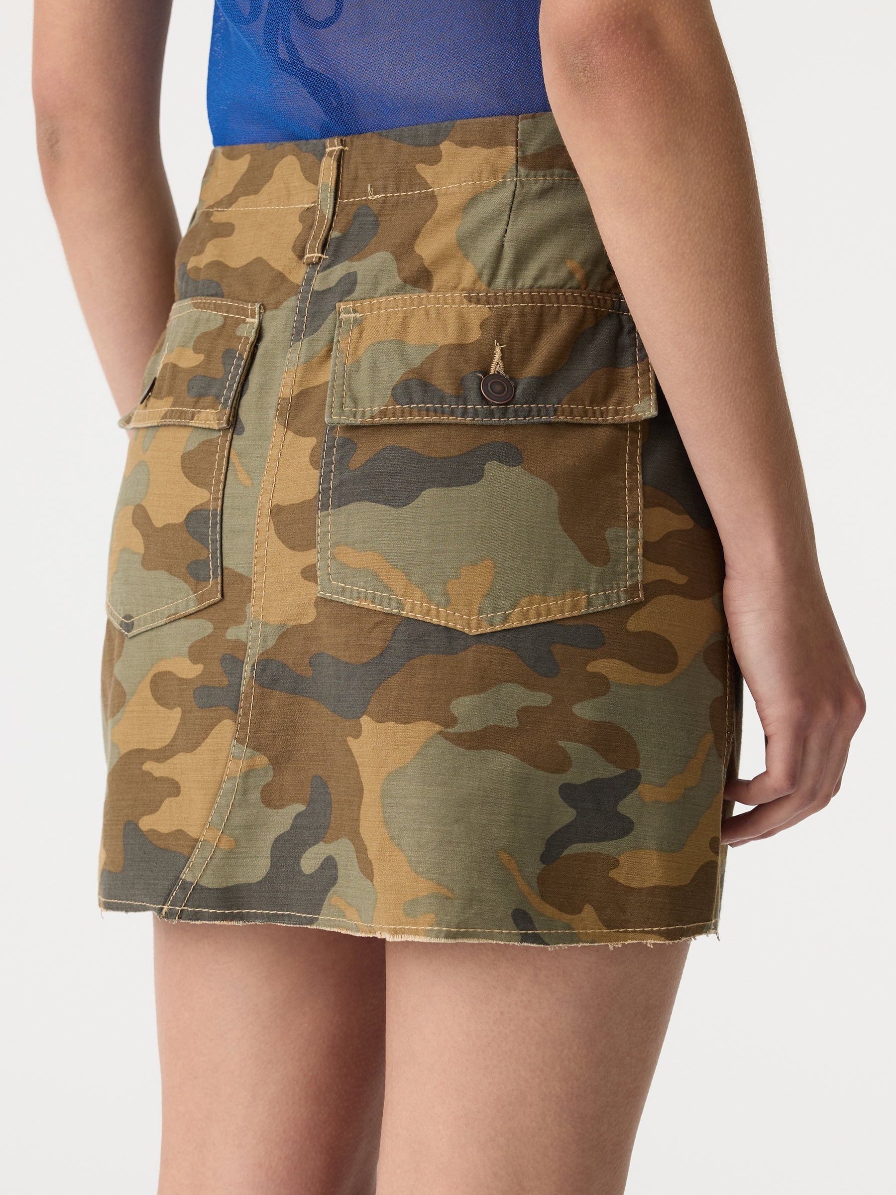 Bassike Raw Edge Camo Skirt in Camo Print