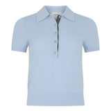 Bassike Wool Cashmere Short Sleeve Slim Fit Polo in Pale Blue and Charcoal and Marle