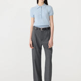 Bassike Wool Cashmere Short Sleeve Slim Fit Polo in Pale Blue and Charcoal and Marle