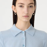 Bassike Wool Cashmere Short Sleeve Slim Fit Polo in Pale Blue and Charcoal and Marle
