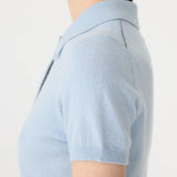 Bassike Wool Cashmere Short Sleeve Slim Fit Polo in Pale Blue and Charcoal and Marle