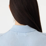 Bassike Wool Cashmere Short Sleeve Slim Fit Polo in Pale Blue and Charcoal and Marle