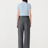 Bassike Wool Cashmere Short Sleeve Slim Fit Polo in Pale Blue and Charcoal and Marle